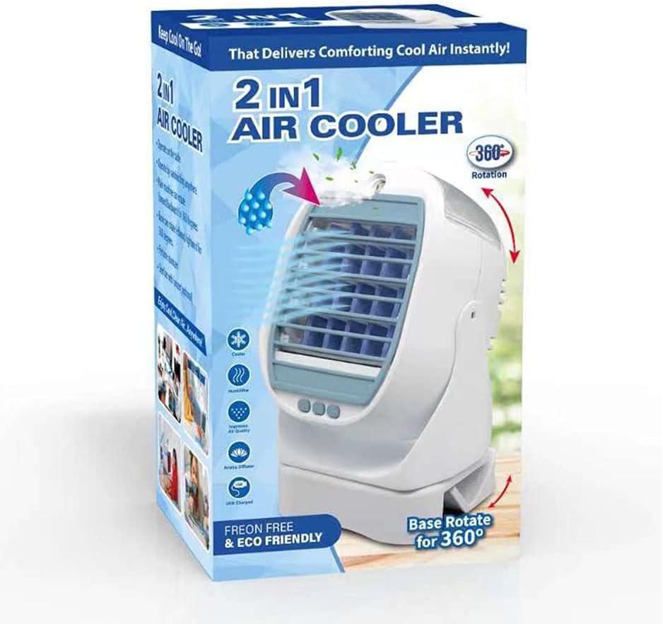 Freon Fan 2in1 Air Cooler 360 Digree Rotate Mini Conditioner white-gray مكيف هواء صغير دوار 360 درجة 2 في 1 مروحة من فريون - ابيض ورمادي Freon Fan 2in1 Air Cooler 360 Digree Rotate Mini Conditioner white-gray مكيف هواء صغير دوار 360 درجة 2 في 1 مروحة من فريون - ابيض ورمادي